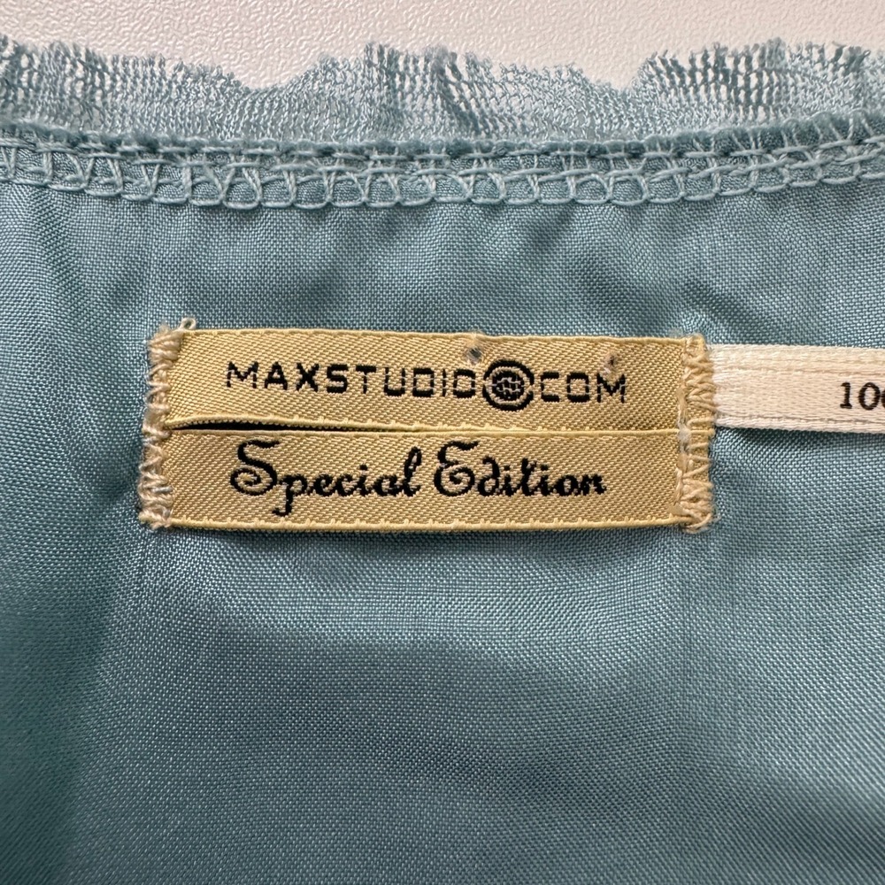 Y2K Max Studio Dress Size 0 Blue Silk Mesh Smocked Fairycore Romantic Ethereal - Picture 9 of 11